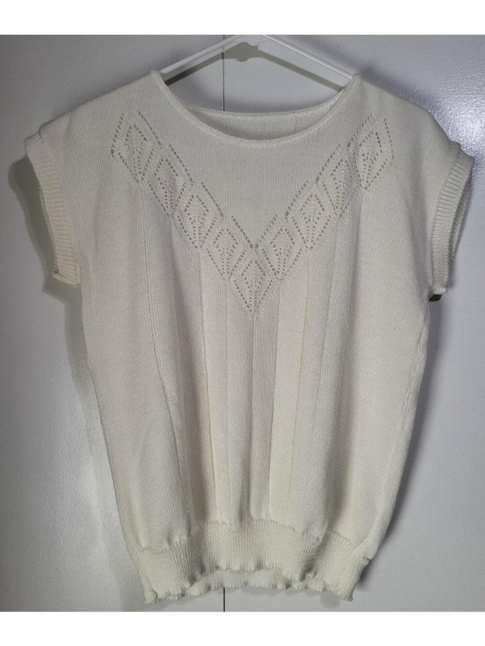 Vintage Women's Large Boho Retro Off White Sweater Acrylic Made in USA Openwork